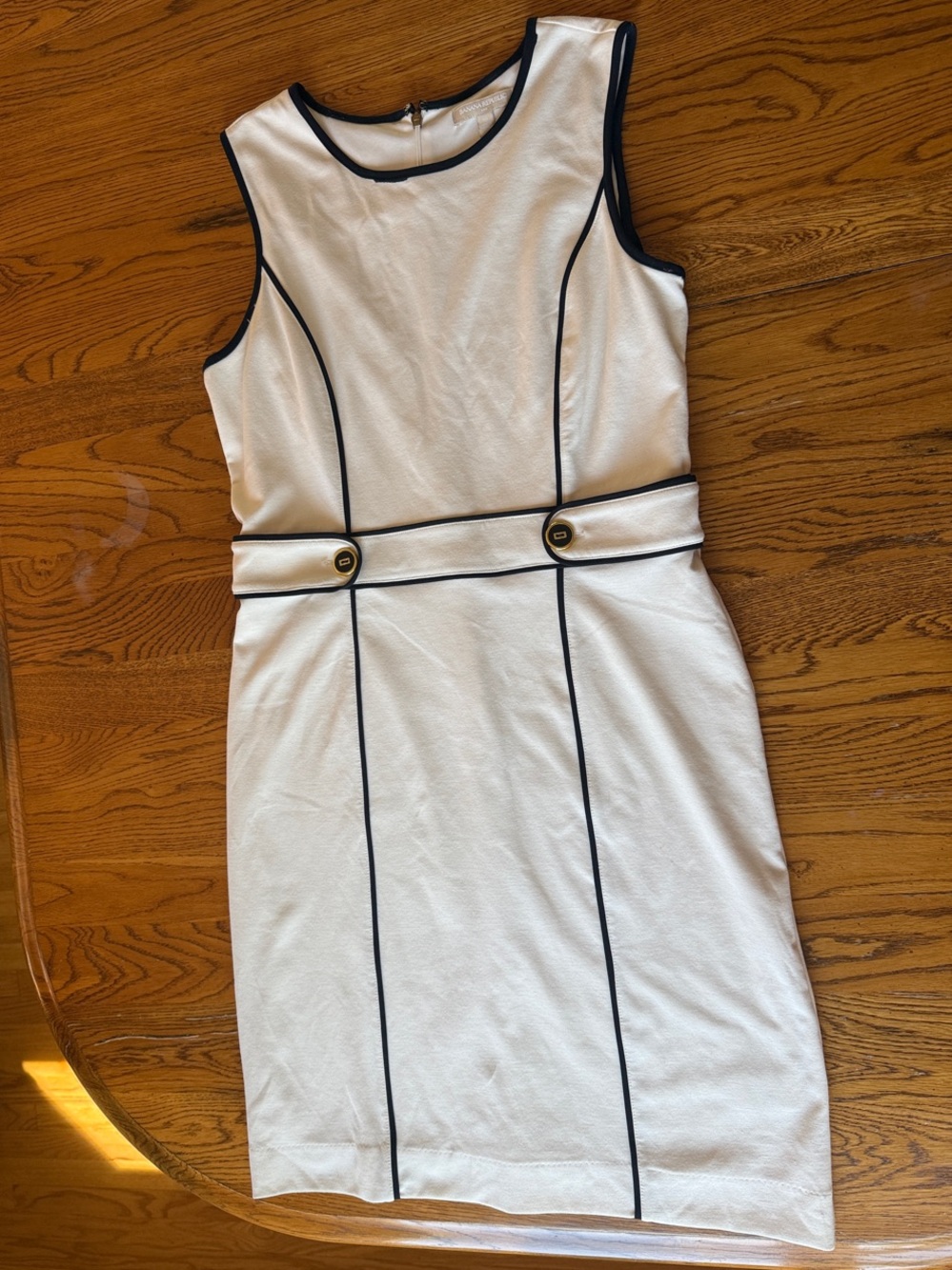 Banana Republic White Sheath Dress with Black Piping